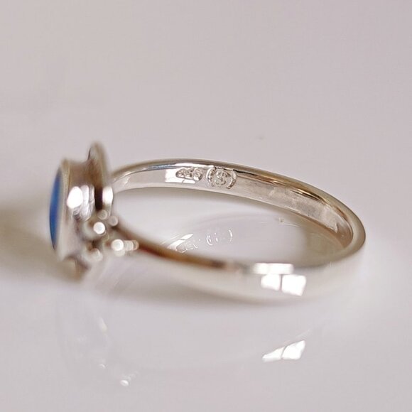 Sterling Silver Blue Opal Ring, Beaded Lab Opal Ring, Bali Opal Ring, Beaded - Picture 4 of 6